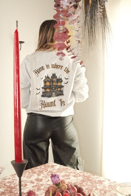 Home Is Where the Haunt Is Haunted House Light Gray Sweatshirt