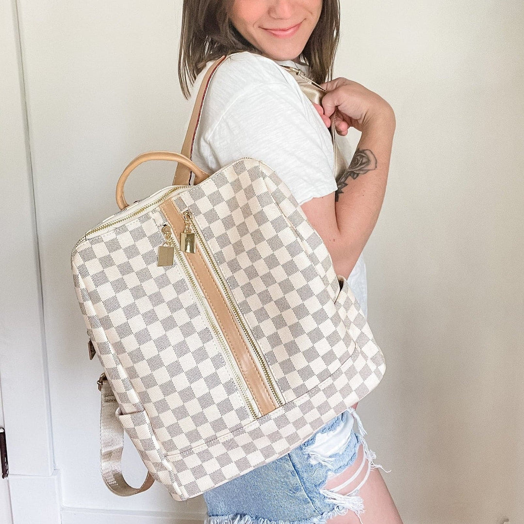 Olivia Convertible Backpack - Ecru Plaid