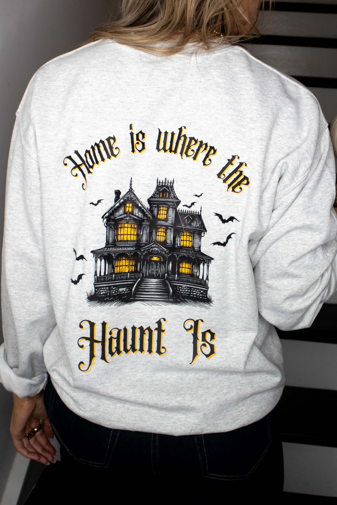 Home Is Where the Haunt Is Haunted House Light Gray Sweatshirt