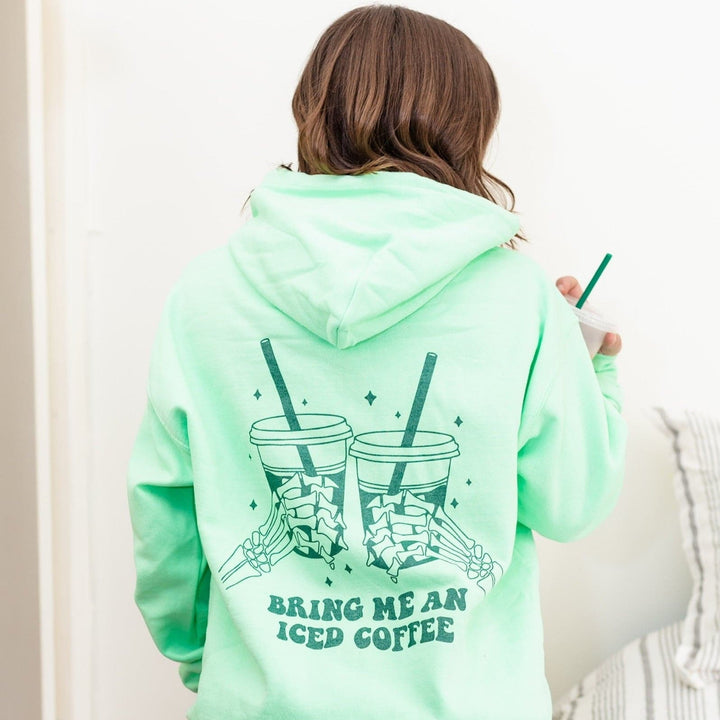 Bring Me An Iced Coffee Hoodie - Mint with Forest Metallic Print