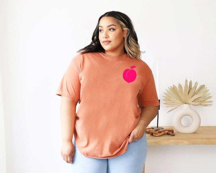 Thicc and Tired Tee - Terracotta with Neon Pink Print