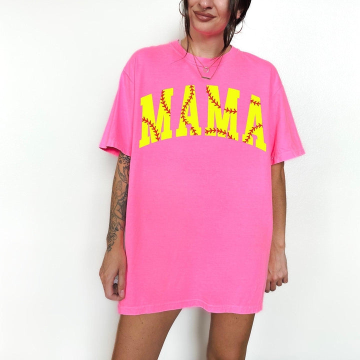 MAMA Softball Print Tee - Neon Pink