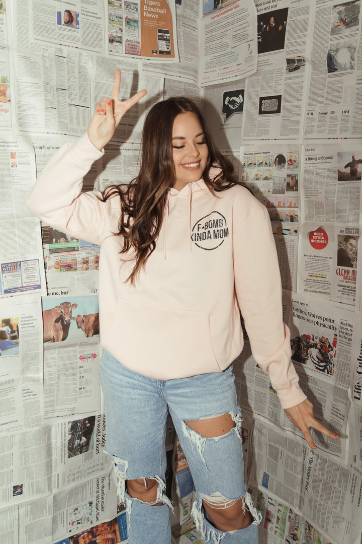 F-Bomb Mom Baby Pink Hoodie w/ Black Jewel Print