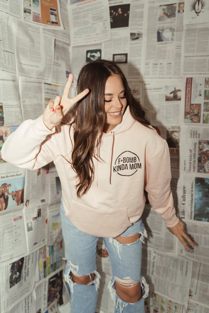 F-Bomb Mom Baby Pink Hoodie w/ Black Jewel Print