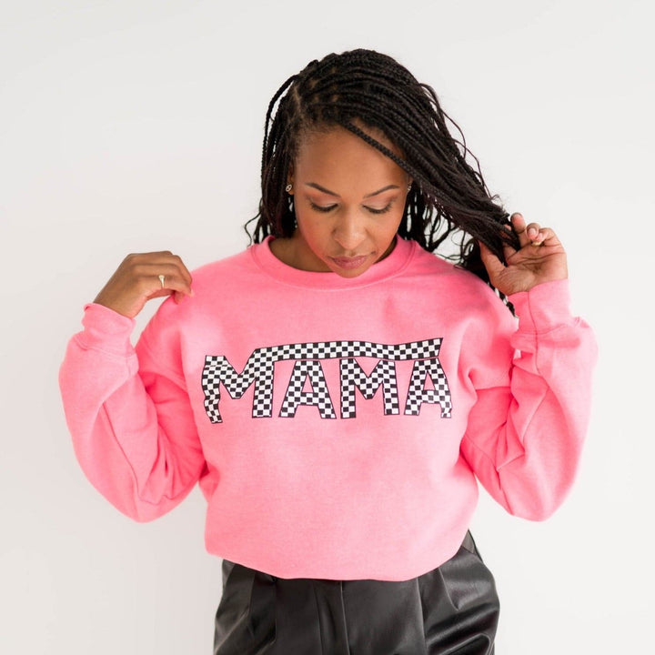 Mama Checkered Sweatshirt - Neon Pink