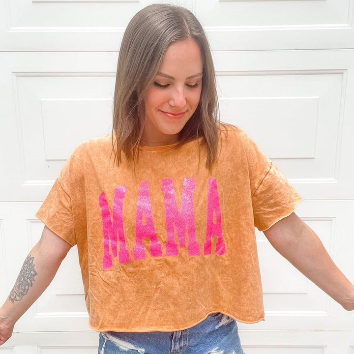 MAMA Collegiate Acid Wash Cropped Tee