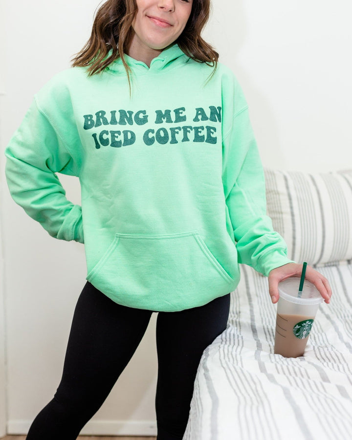 Bring Me An Iced Coffee Hoodie - Mint with Forest Metallic Print