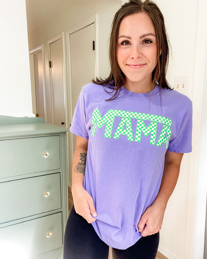 Mama Checkered Tee - Violet