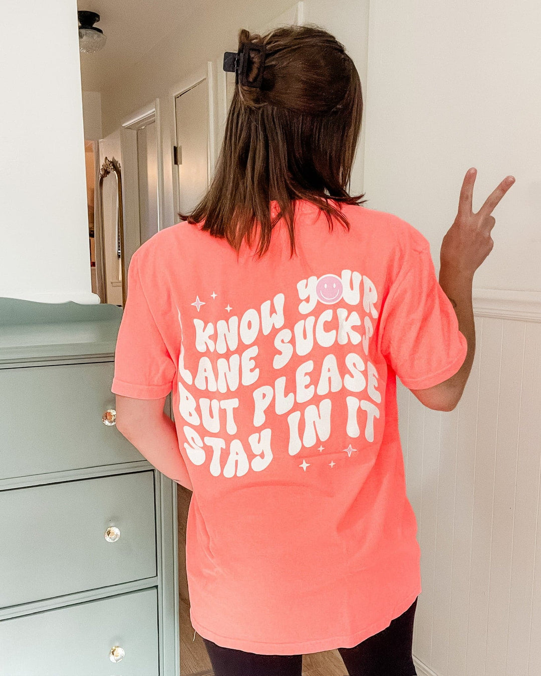 Stay In Your Lane Tee - Neon Coral