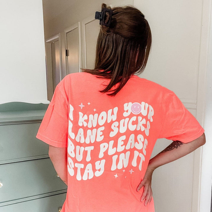 Stay In Your Lane Tee - Neon Coral