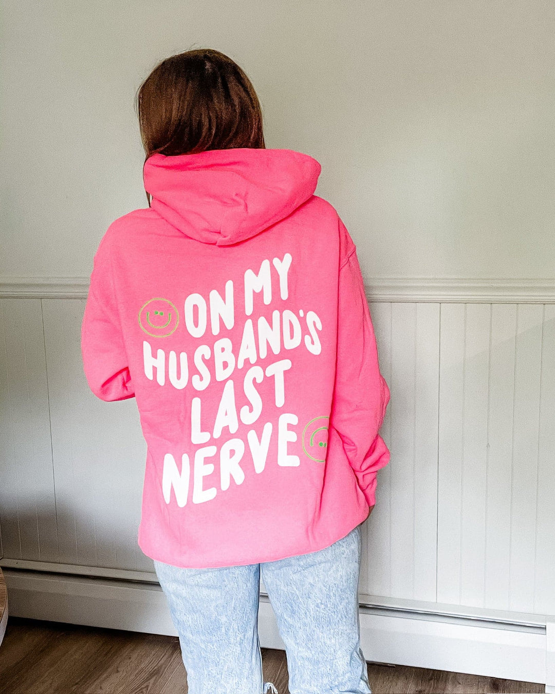 On My Husband's Last Nerve Hoodie - Neon Pink