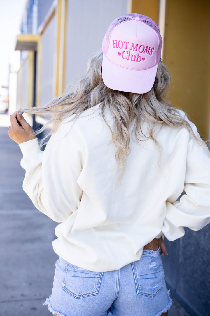 Hot Moms Club Embroidered Trucker Cap - Baby Pink