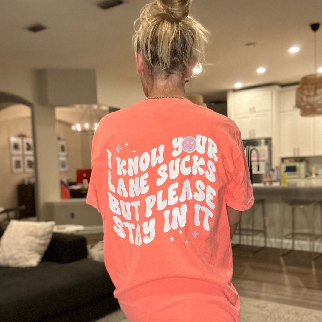 Stay In Your Lane Tee - Neon Coral