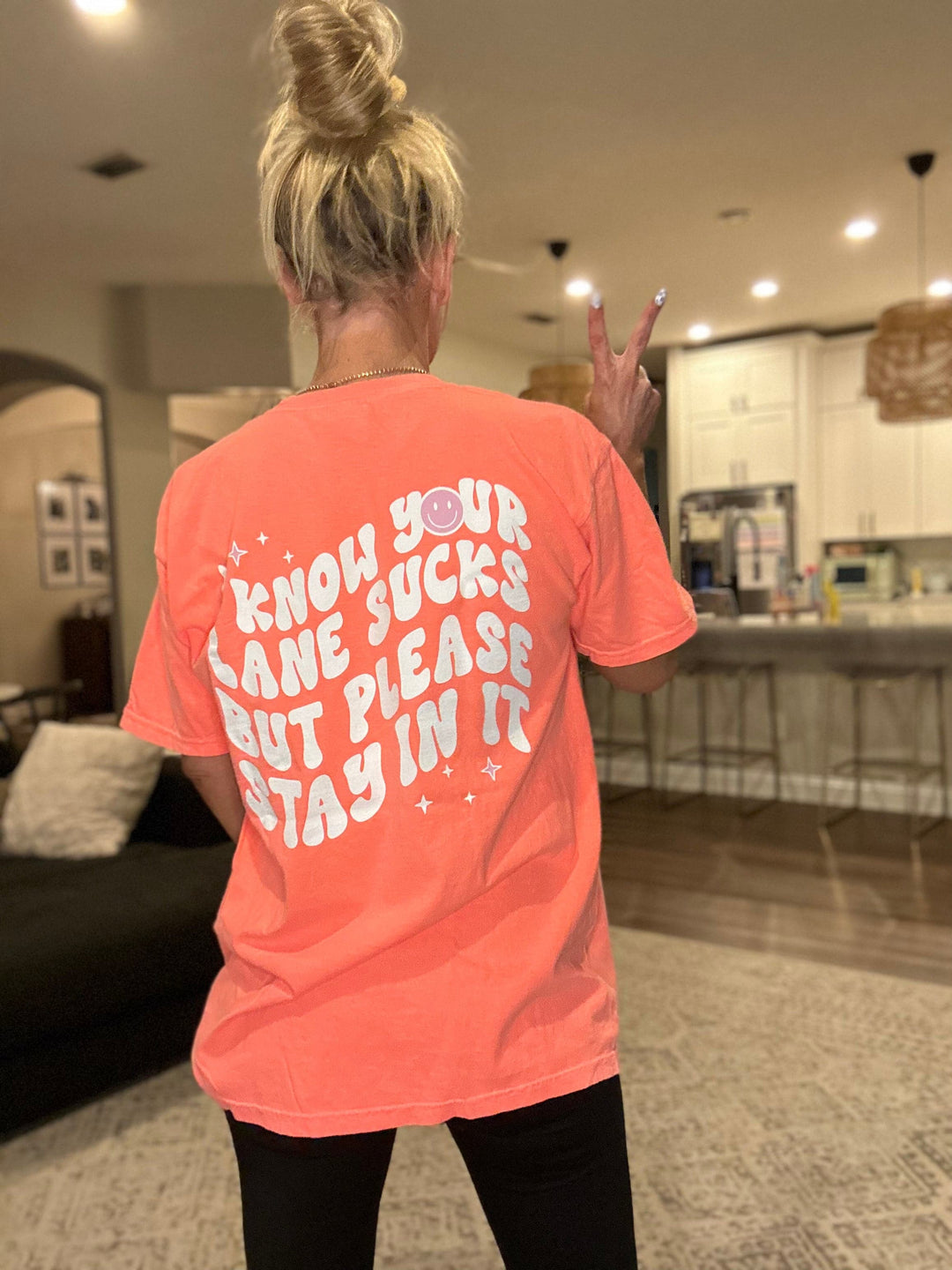 Stay In Your Lane Tee - Neon Coral