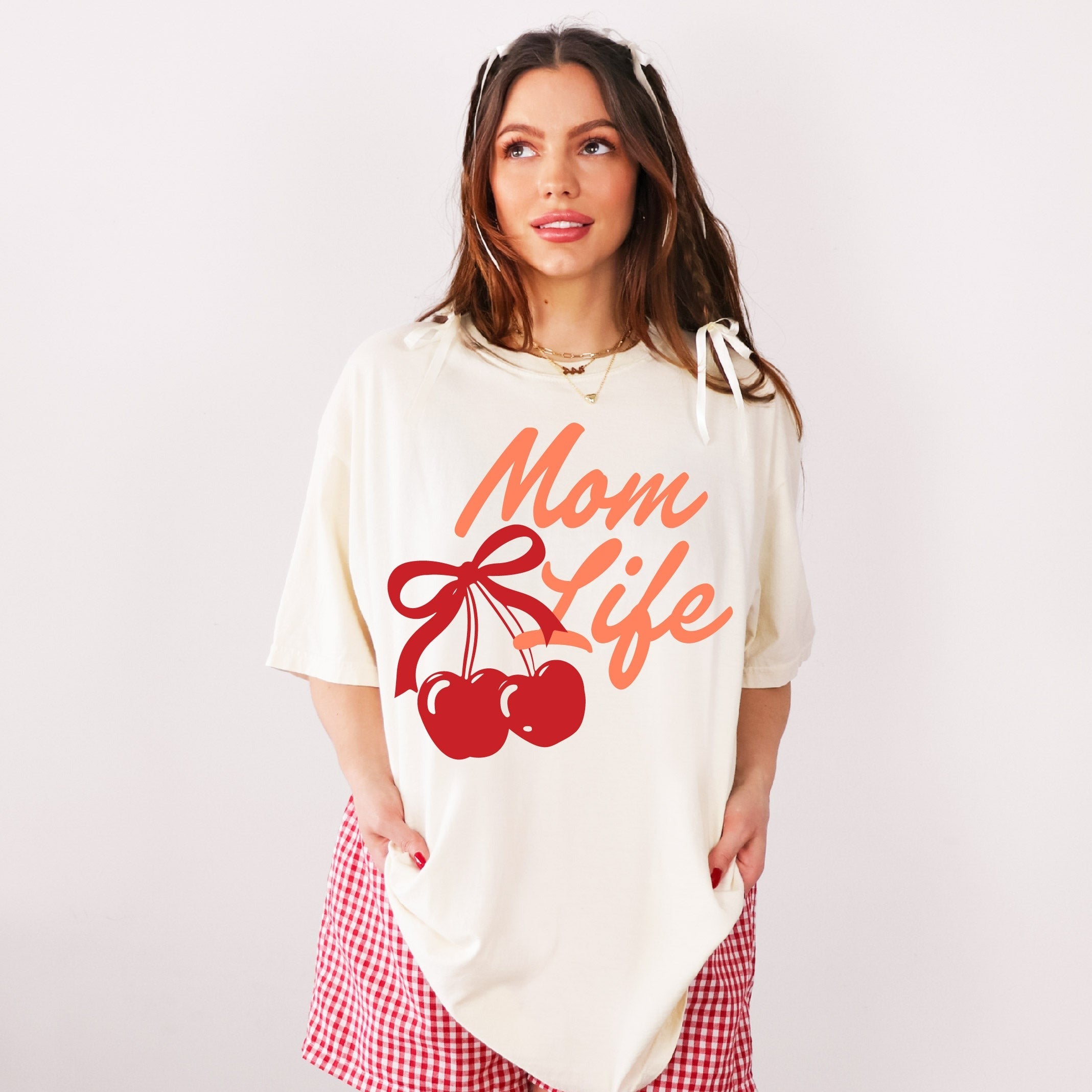 Mom Life Cherry Tee - Ivory – Sweetees