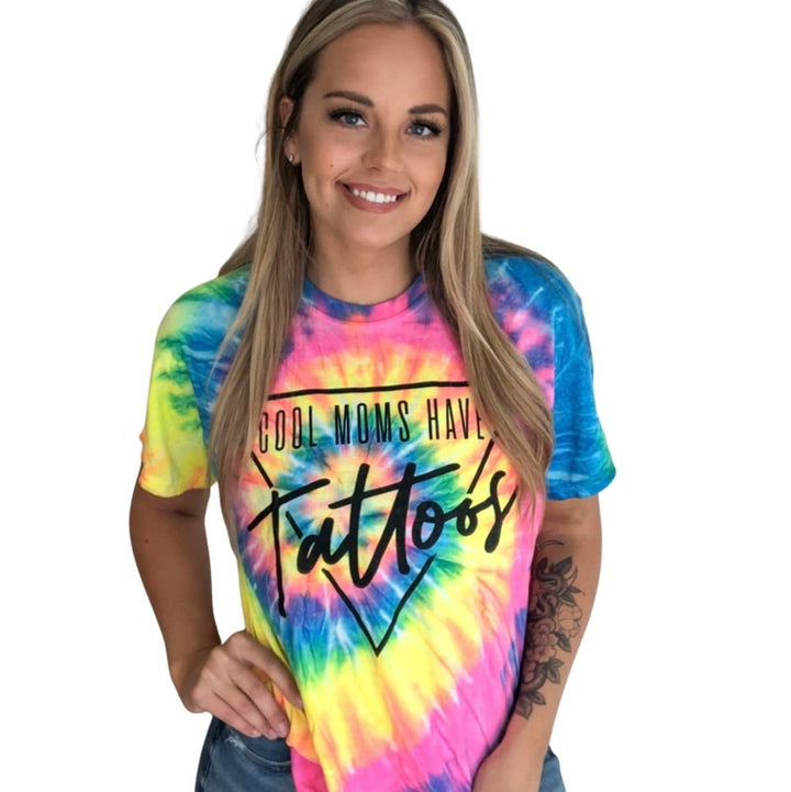 Cool Moms Have Tattoos Tie Dye Tee