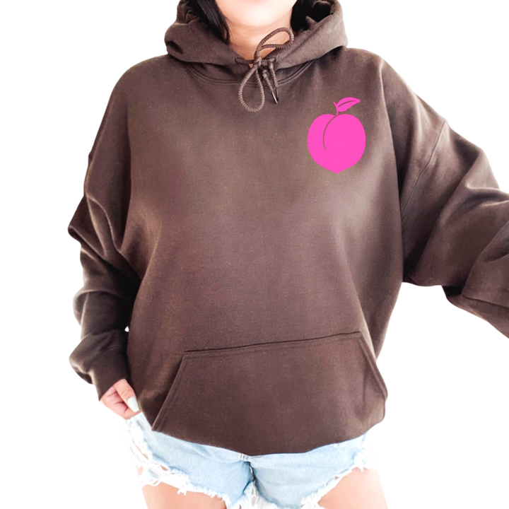 Thicc and Tired Hoodie - Dark Chocolate with Neon Pink Print