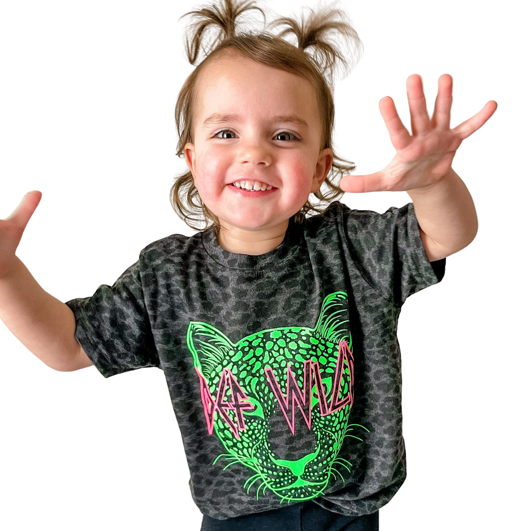 Def Wild Black Leopard + Neon Kid's Tee