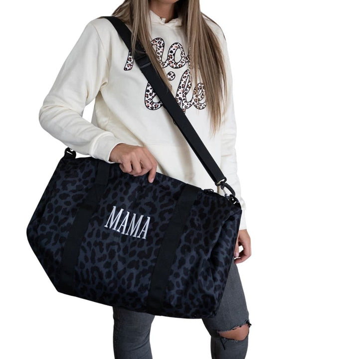 MAMA Embroidered Duffle Bag - Black Cheetah