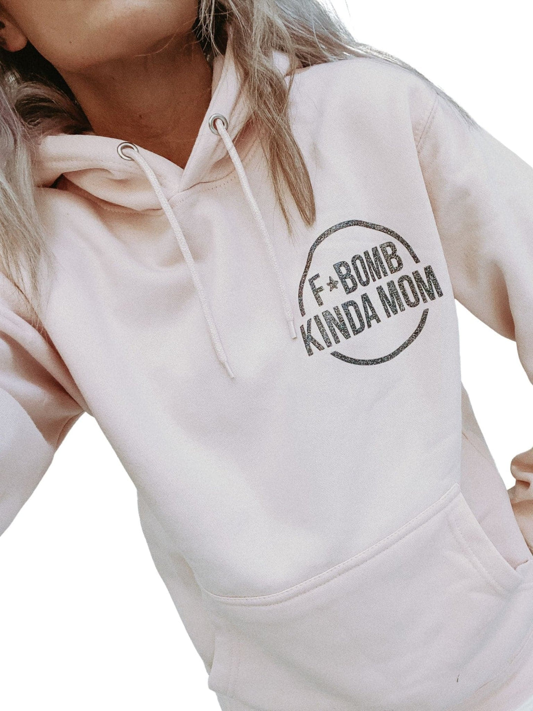 F-Bomb Mom Baby Pink Hoodie w/ Black Jewel Print