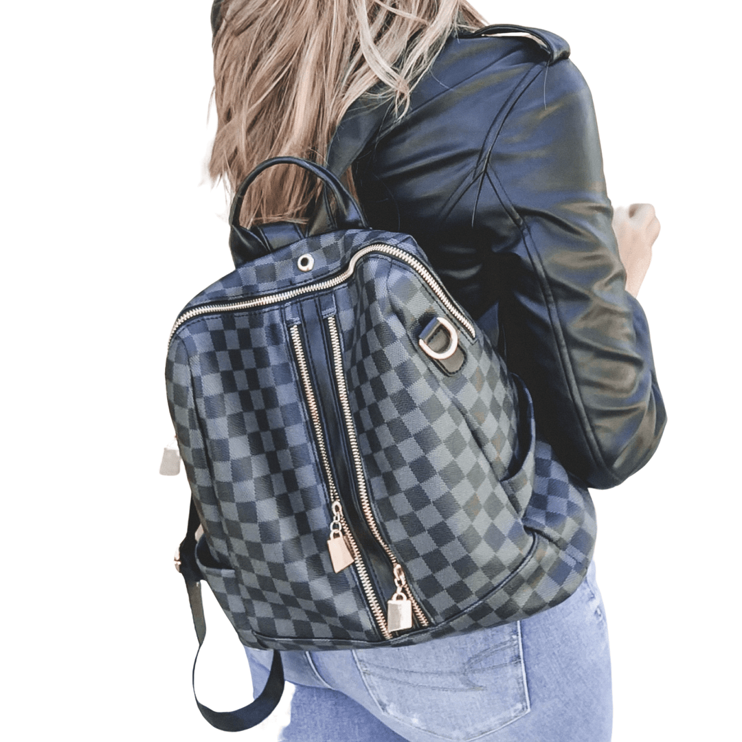 Olivia Convertible Backpack - Black Plaid