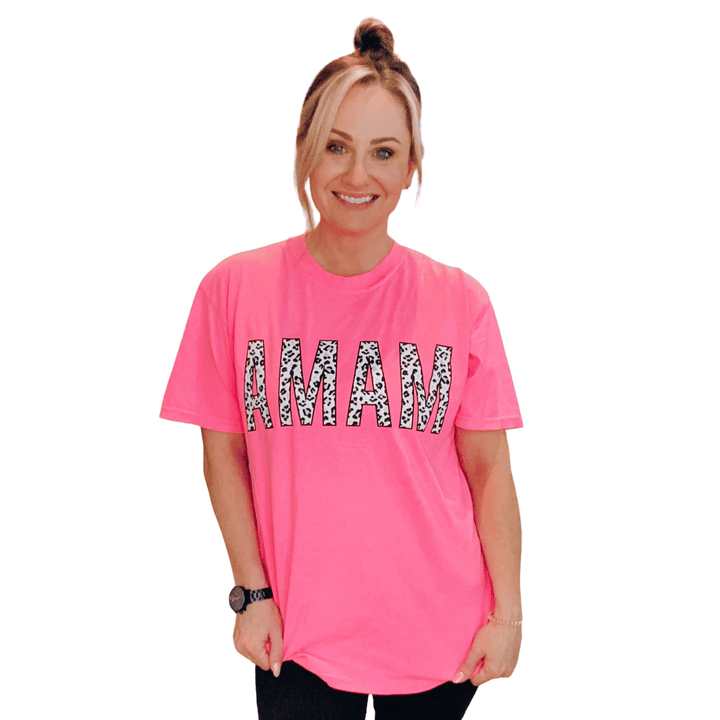 MAMA Neon Pink Leopard Tee