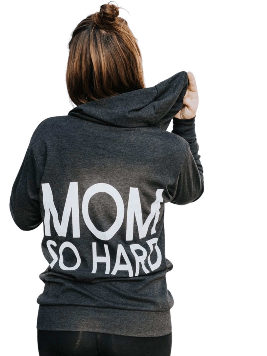 Mom So Hard Lightweight Zip-Up Hoodie - Charcoal with White Print