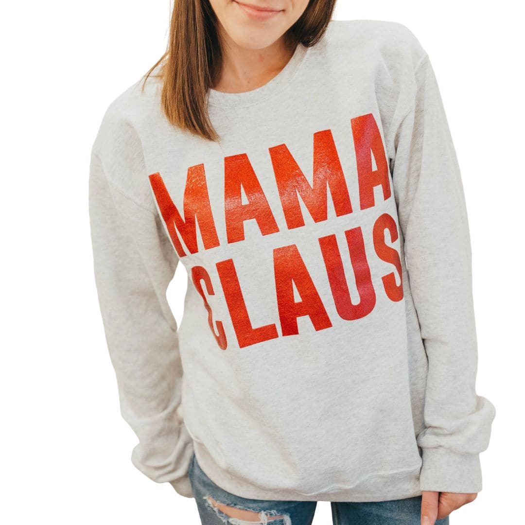 Mama Claus Sweatshirt w/ Red Glitter Print