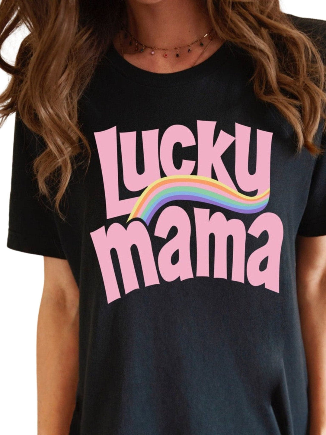Lucky Mama Pastel Rainbow Tee - Black