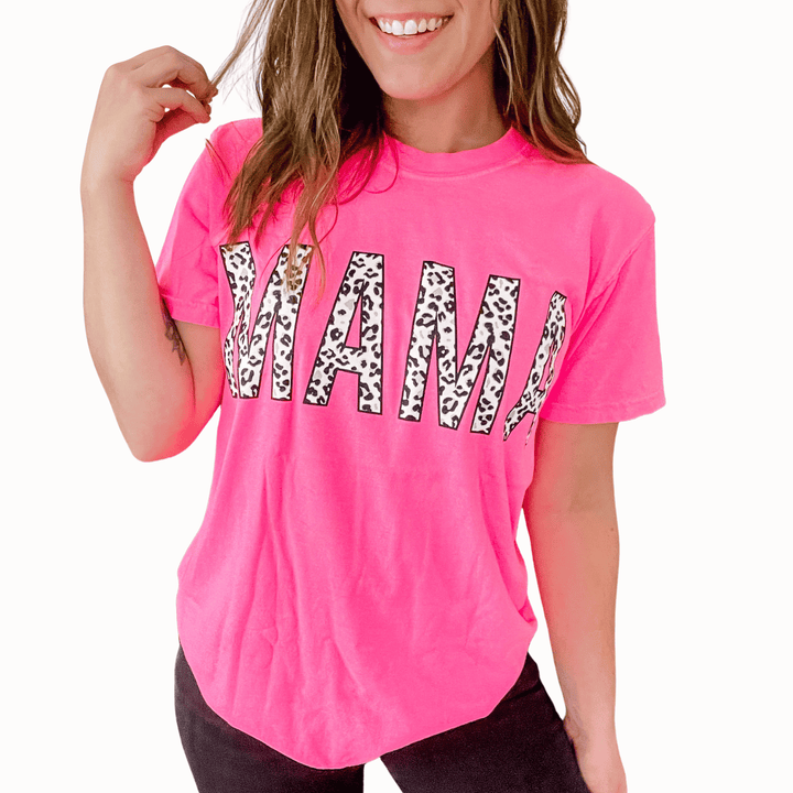 MAMA Neon Pink Leopard Tee