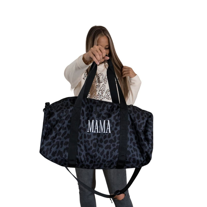 MAMA Embroidered Duffle Bag - Black Cheetah