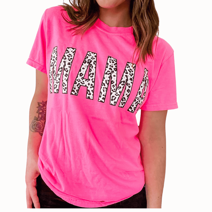 MAMA Neon Pink Leopard Tee