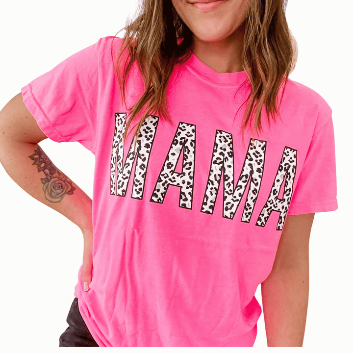 MAMA Neon Pink Leopard Tee