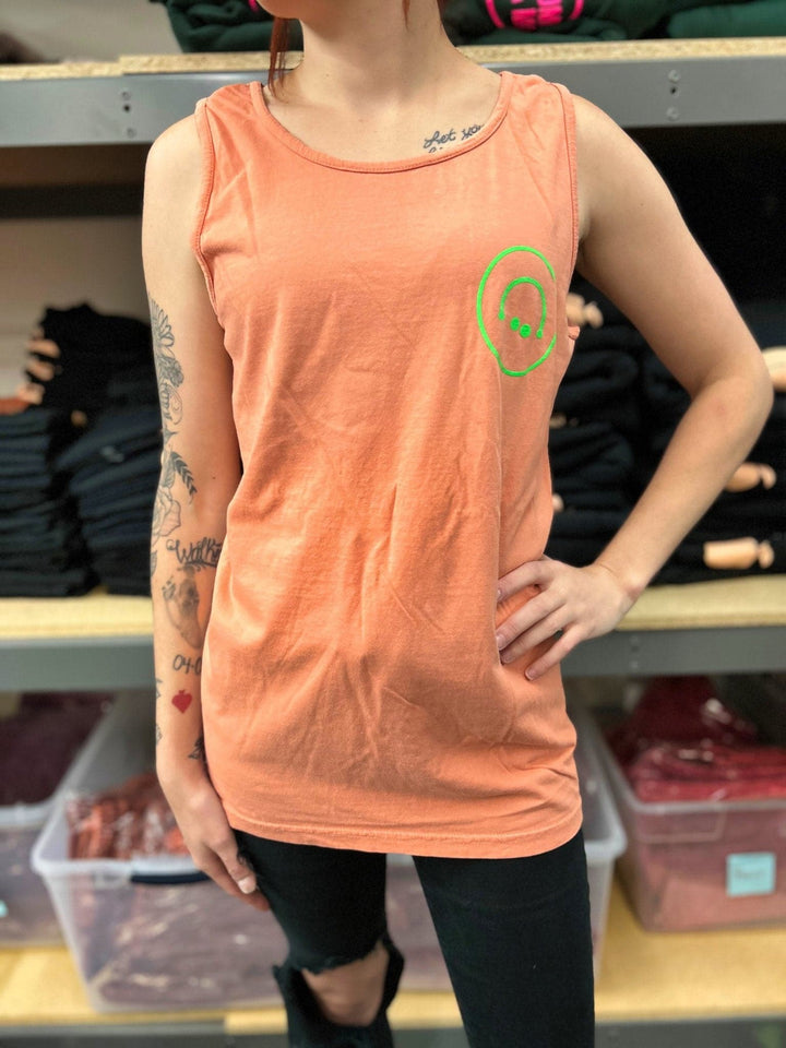 On My Husband's Last Nerve Tank Top - Terracotta with Peach Print