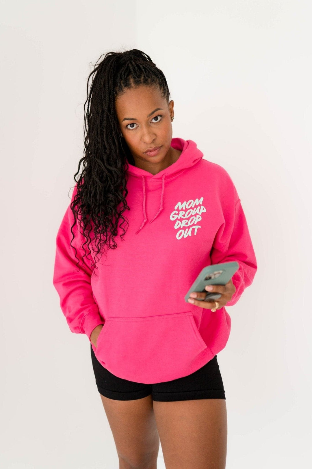 Mom Group Dropout Hoodie - Hot Pink