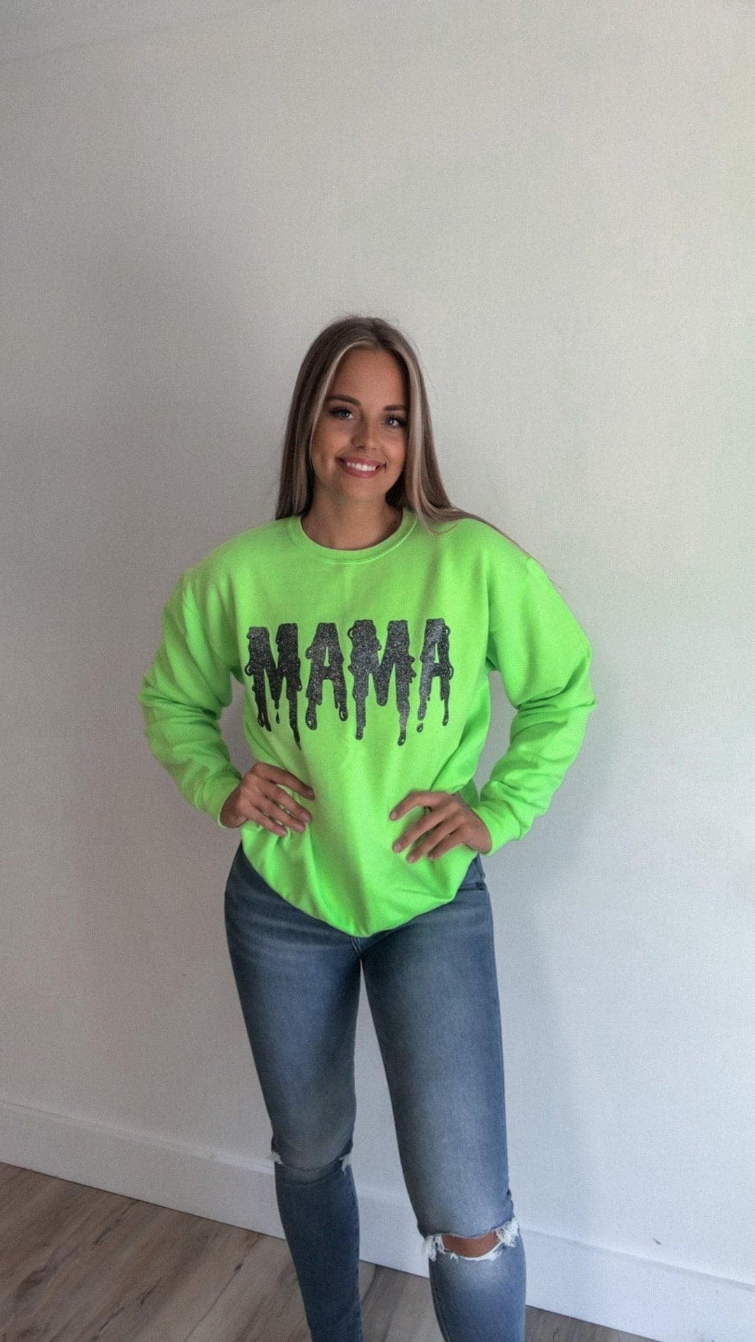 Mama Slime Neon Green Sweatshirt w/ Black Jewel Print