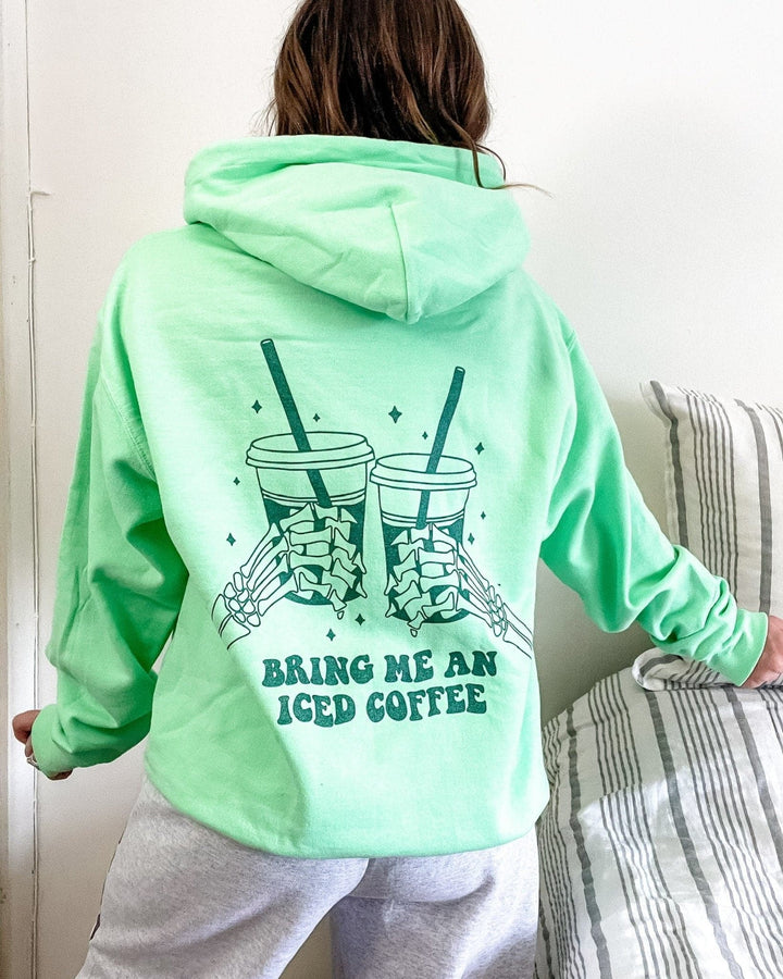 Bring Me An Iced Coffee Hoodie - Mint with Forest Metallic Print