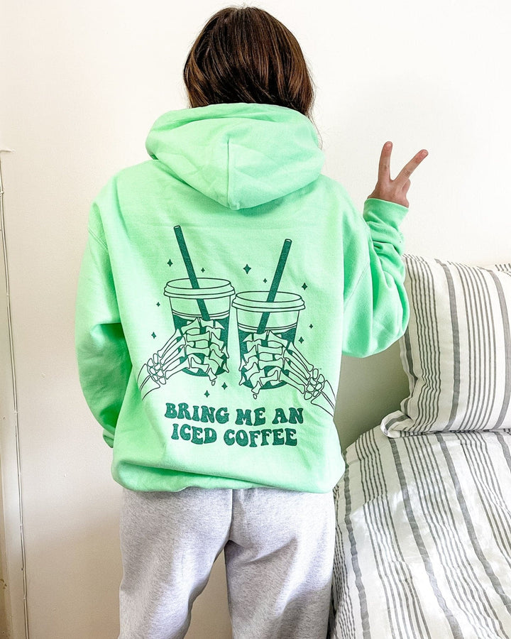 Bring Me An Iced Coffee Hoodie - Mint with Forest Metallic Print