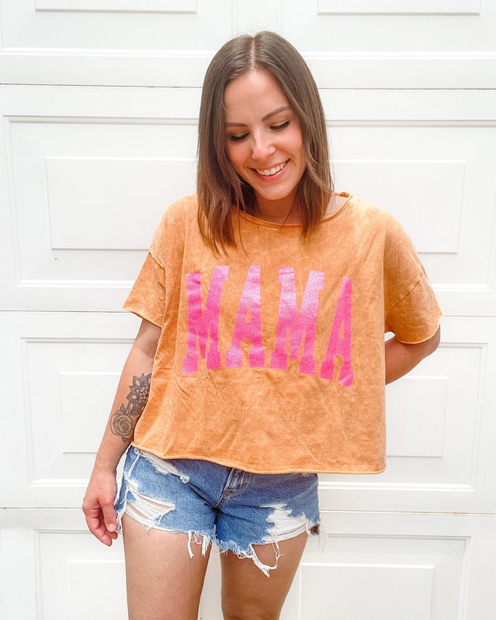 MAMA Collegiate Acid Wash Cropped Tee