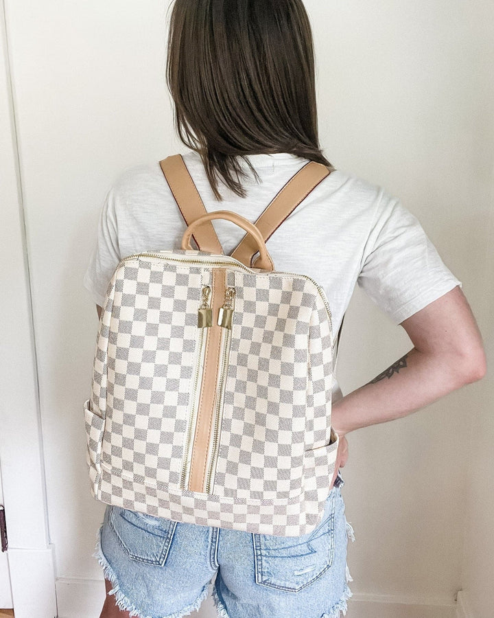 Olivia Convertible Backpack - White Plaid