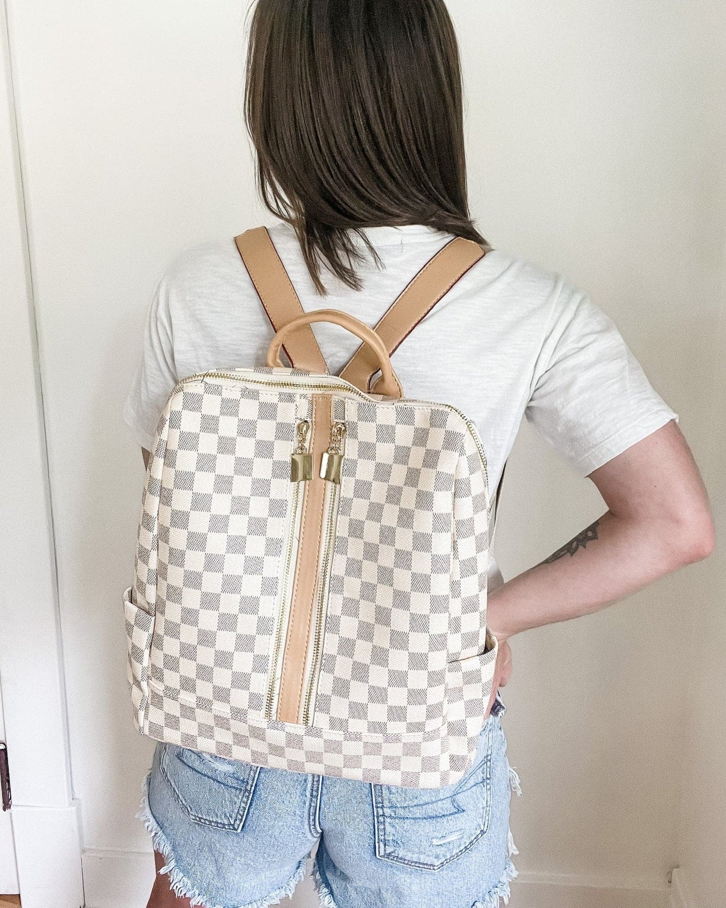 louis vuitton white checkered backpack