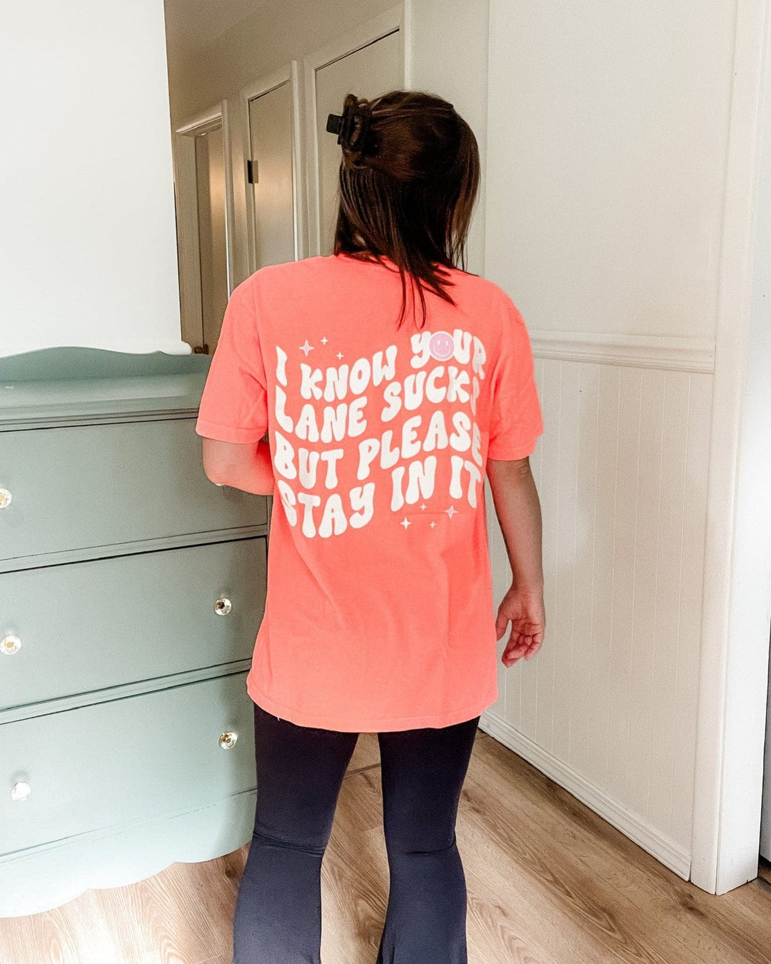 Stay In Your Lane Tee - Neon Coral