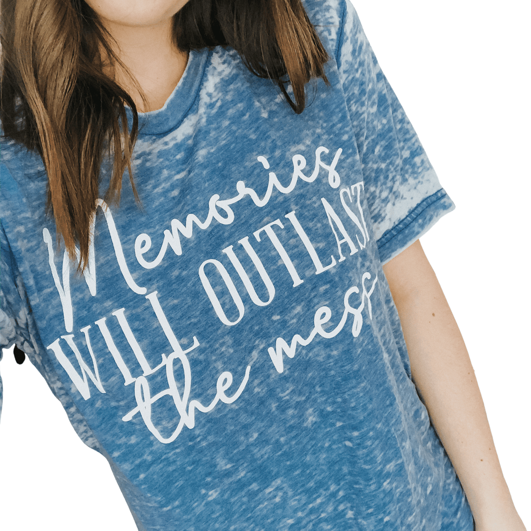 Memories Will Outlast The Mess Royal Blue Acid Wash Tee