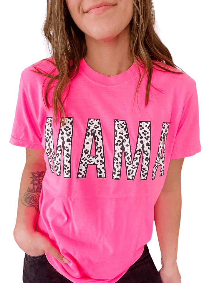 MAMA Neon Pink Leopard Tee