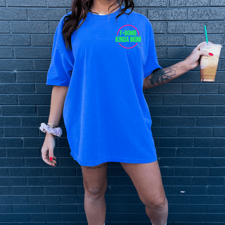 F-Bomb Mom Neon Tee - Flo Blue