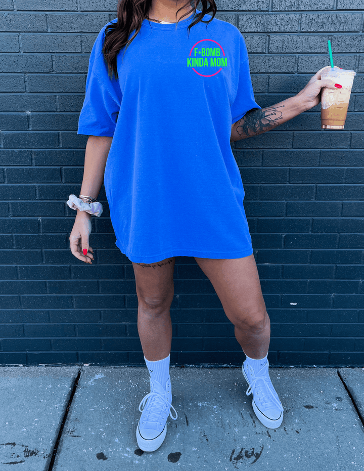 F-Bomb Mom Neon Tee - Flo Blue