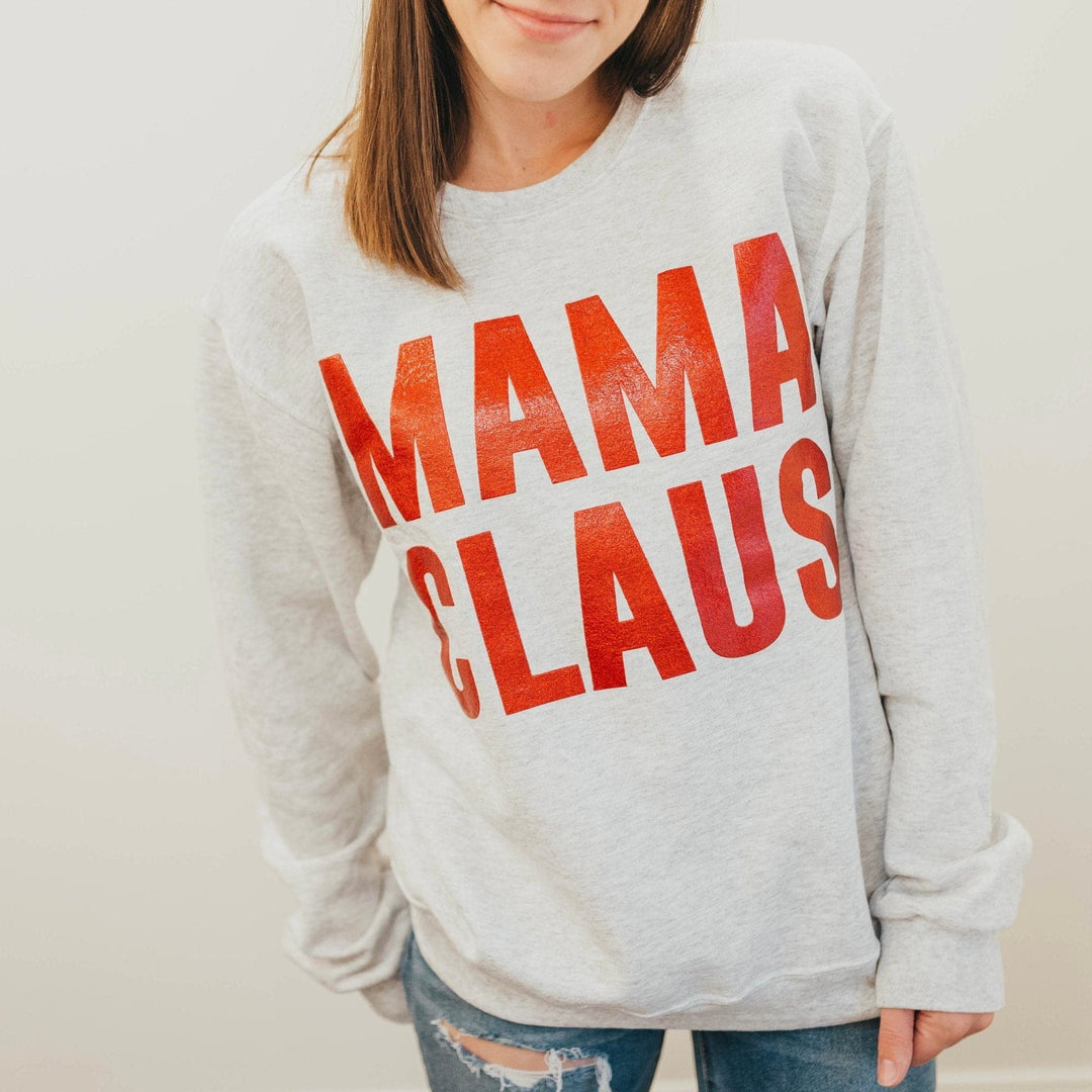 Mama Claus Sweatshirt w/ Red Glitter Print