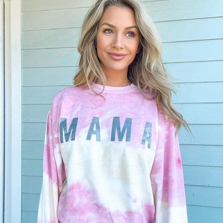 MAMA Funnel Cake Tie Dye Sweatshirt w/ Gray Jewel Print