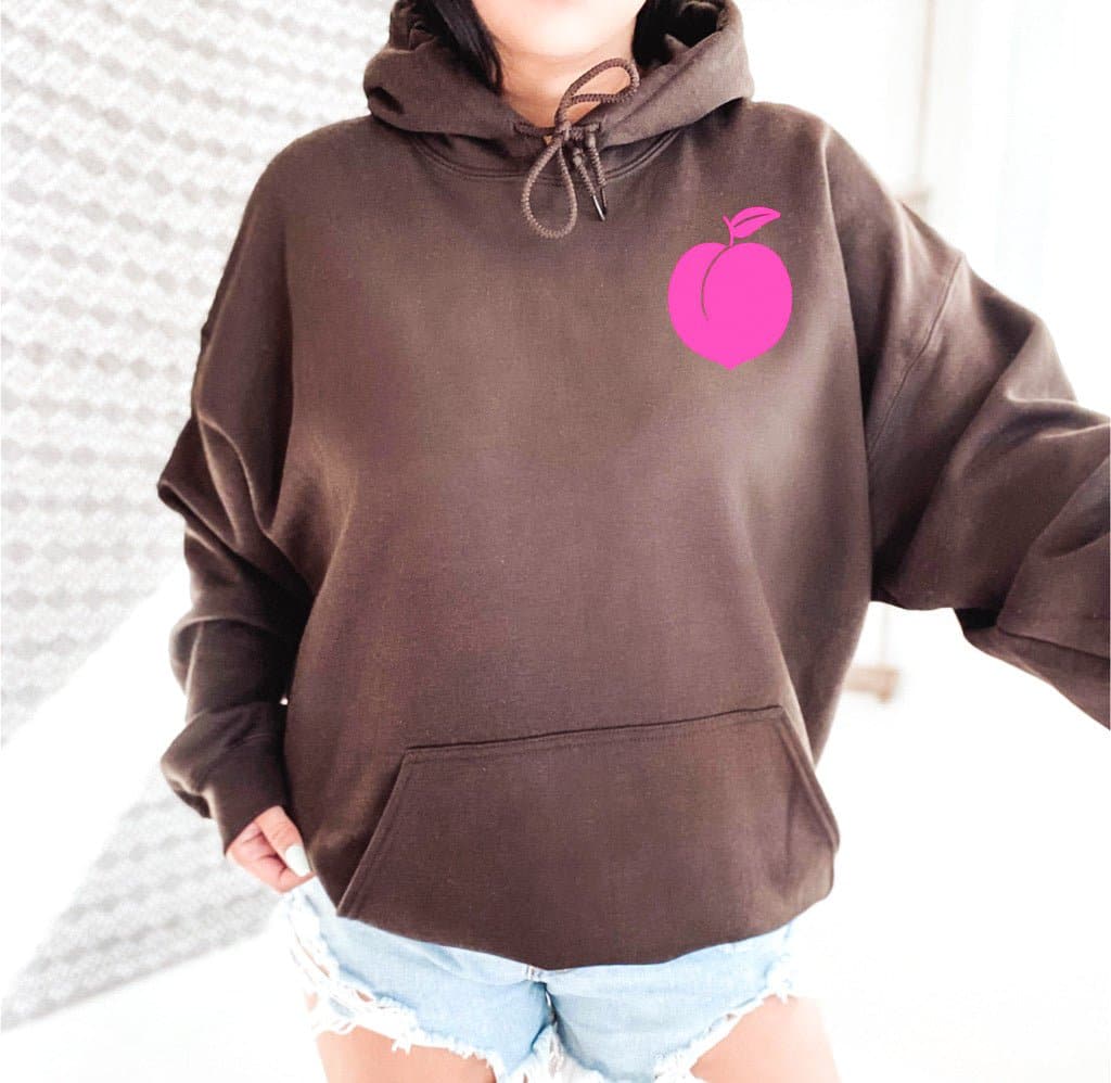 Thicc and Tired Hoodie - Dark Chocolate with Neon Pink Print