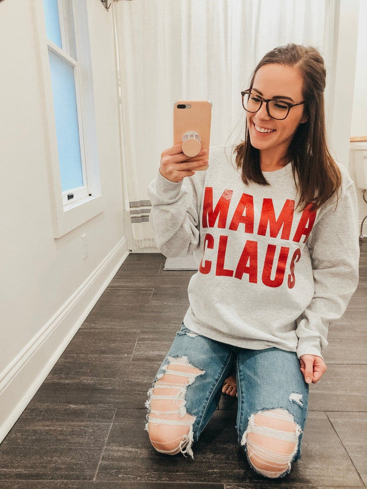 Mama Claus Sweatshirt w/ Red Glitter Print